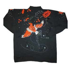Vintage ADDA Sequin Beaded Embroidered Red Black Dove Sweater L